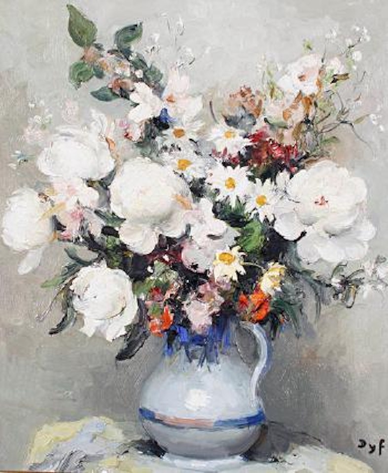 Mixed flowers in a jug by Marcel Dyf