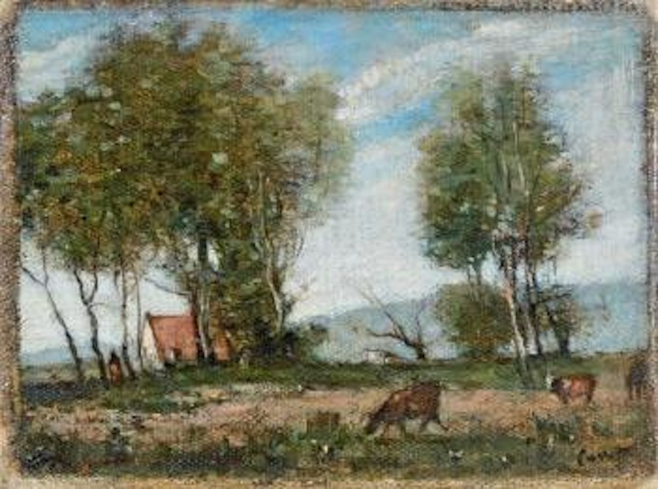 Seux vaches et une chaumiere by Jean Baptiste Camille Corot