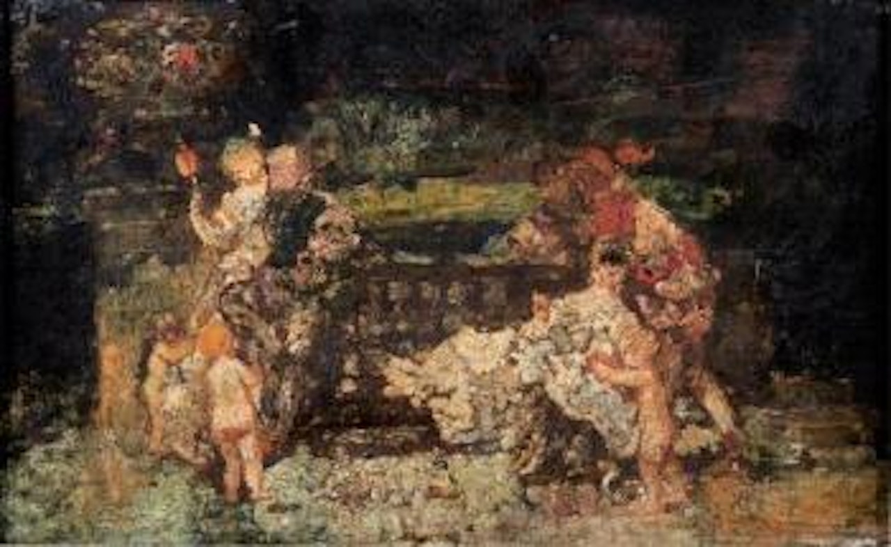 Enfants jouant pres d'un banc by Adolphe Monticelli