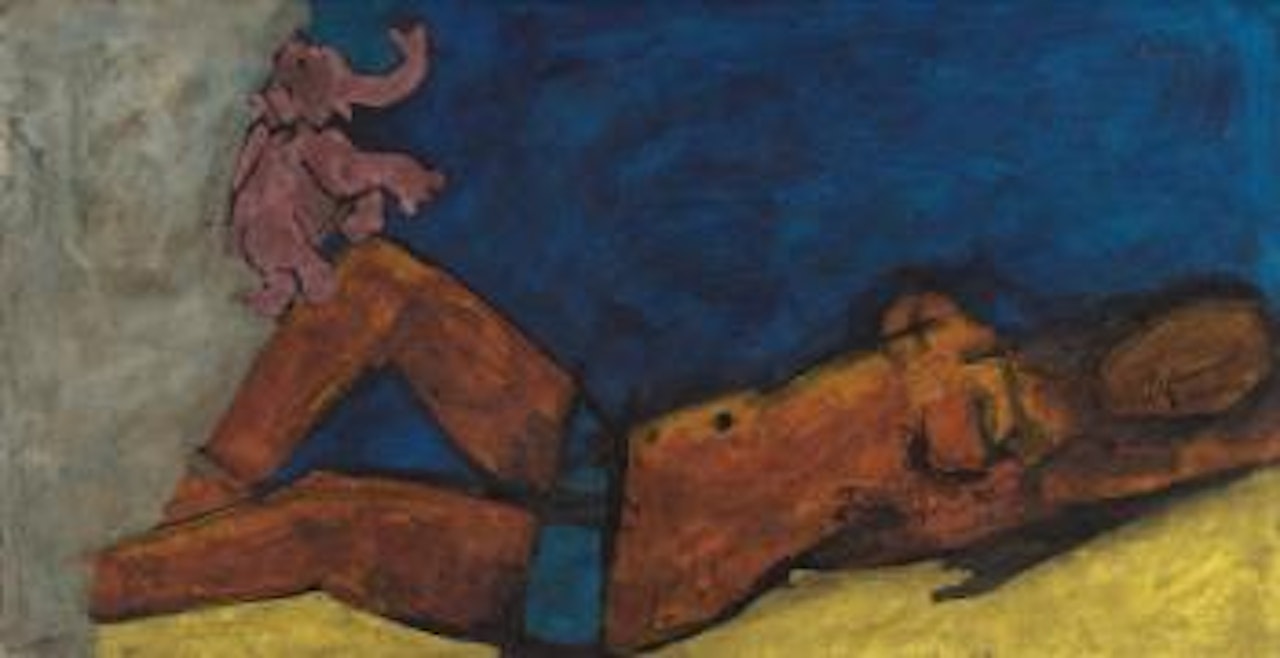 Maya with pink elephant by M.F. Husain