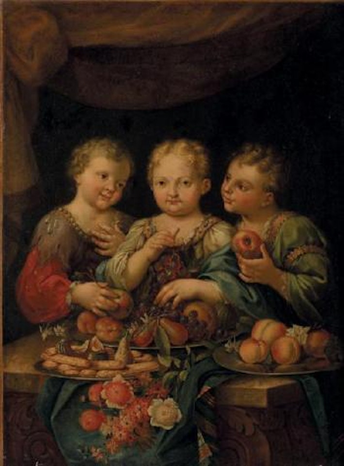 Trois enfants autour d'une table by German School