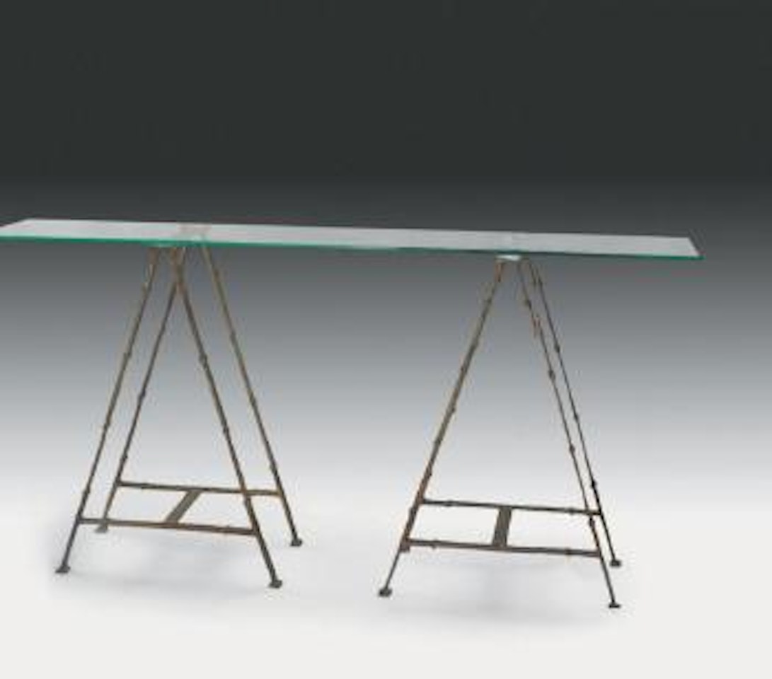 Table à tréteaux en bronze à patine brun-vert by Diego Giacometti