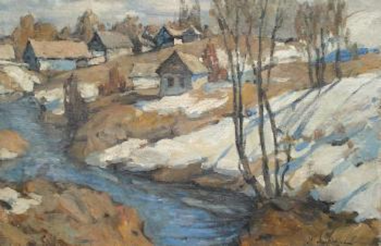 Ruisseau dans forêt by Georgij Aleksandrovic Lapschin