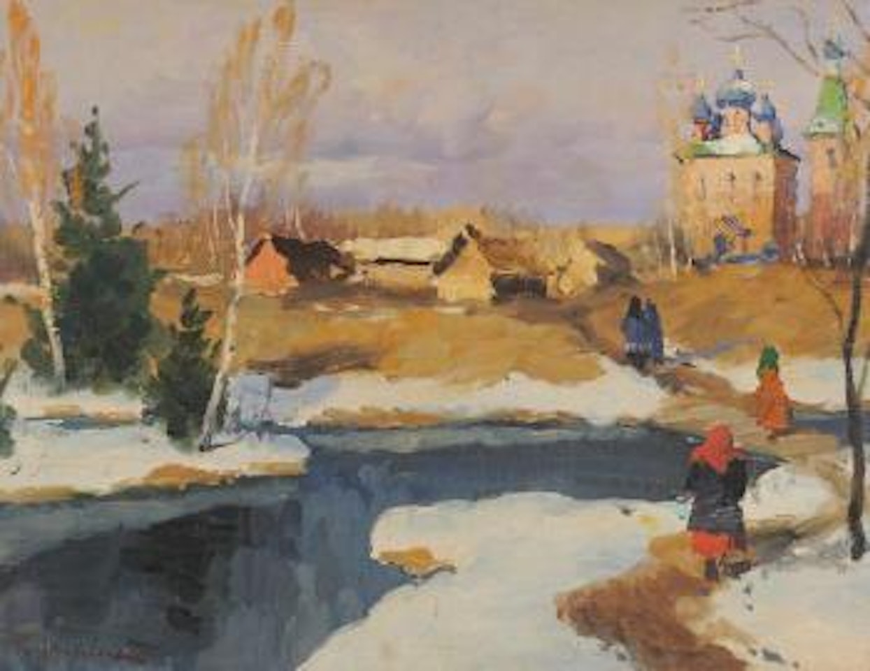 Village russe sous la neige by Georgij Aleksandrovic Lapschin