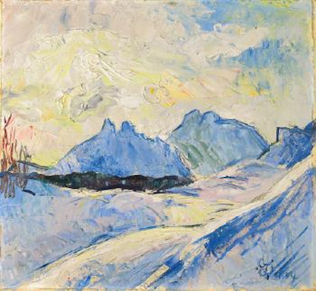 Winterlandschaft in Maloja mit Blick auf Piz Duan und Piz Lizun by Giovanni Giacometti