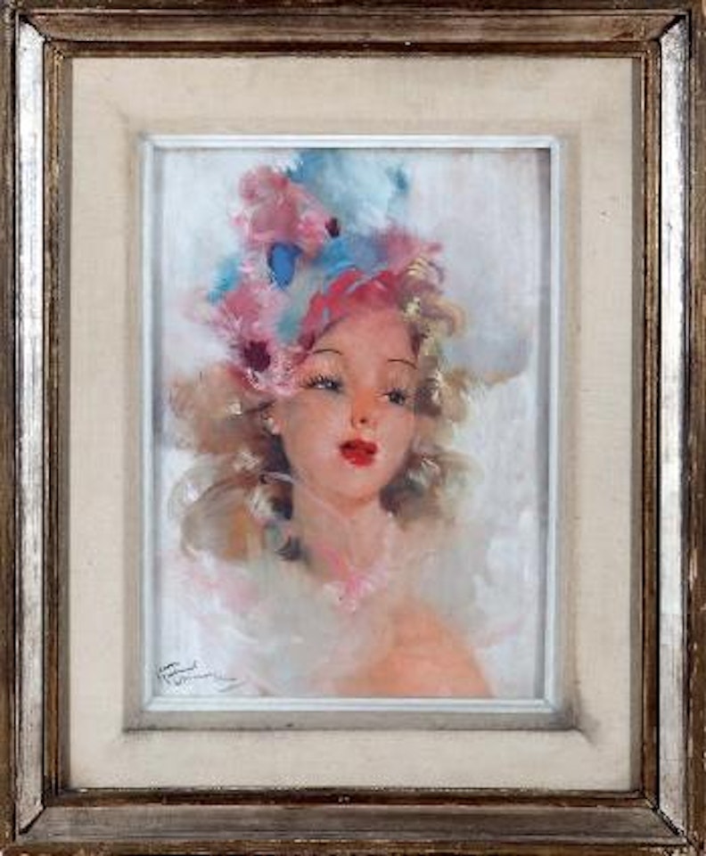 Jeune femme en buste au chapeau à plume by Jean Gabriel Domergue