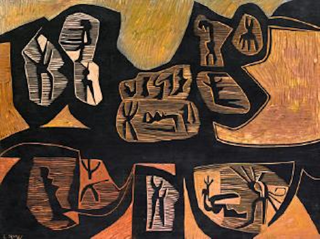 Figures in an abstract landscape by Cecil Skotnes