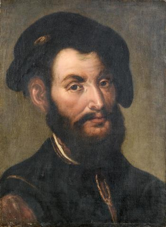 Portrait of a man, bust-length, in a black tunic with a white chemise by Venetian School
