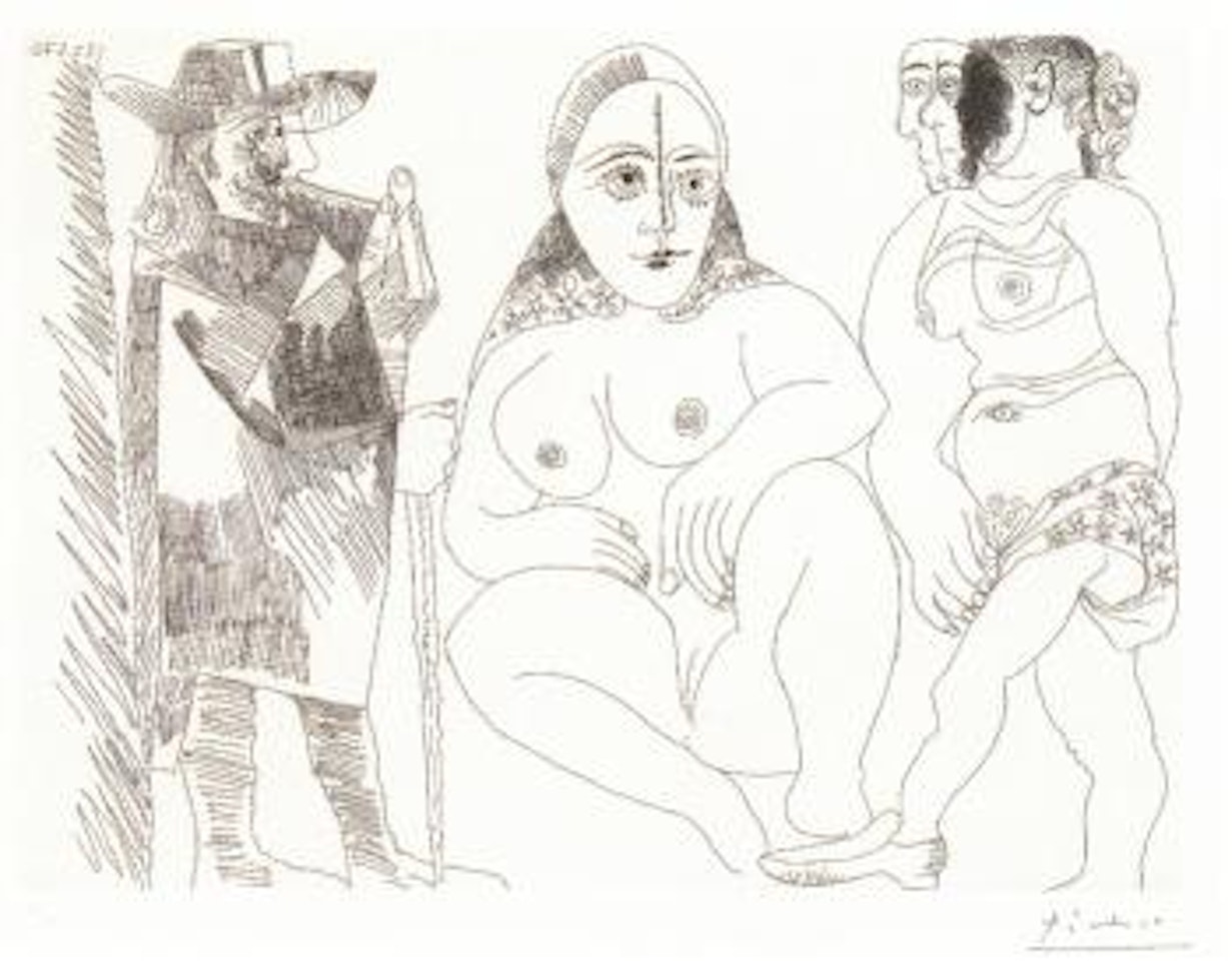 Caballero à la Pipe avec deux femmes by Pablo Picasso