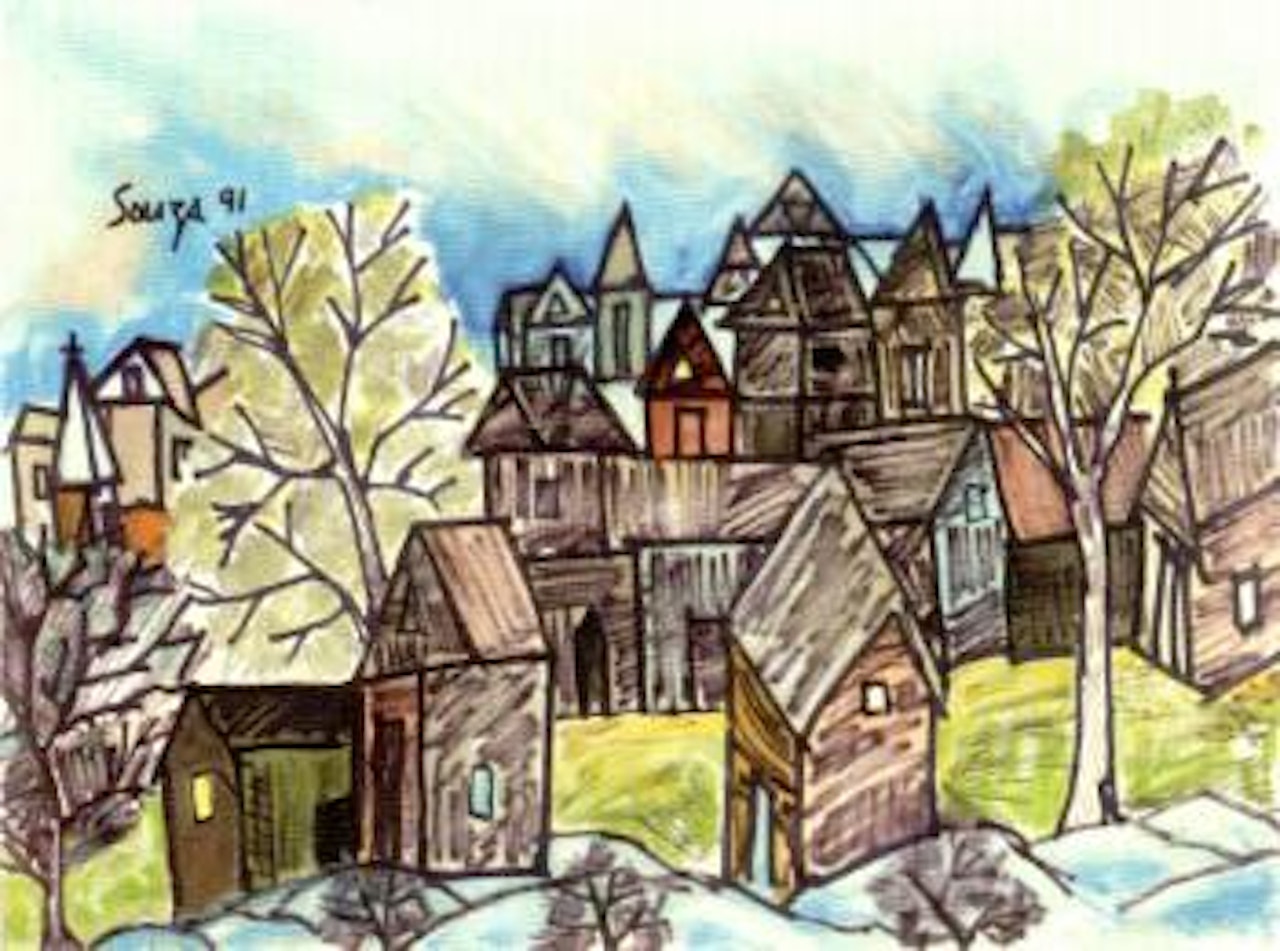 Kleines Dorf mit Bäumen by Francis Newton Souza