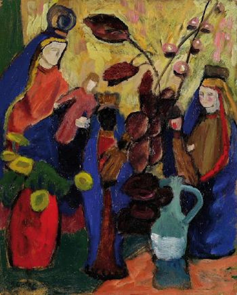 Drei Madonnen mit dunklen Blaettern by Gabriele Münter