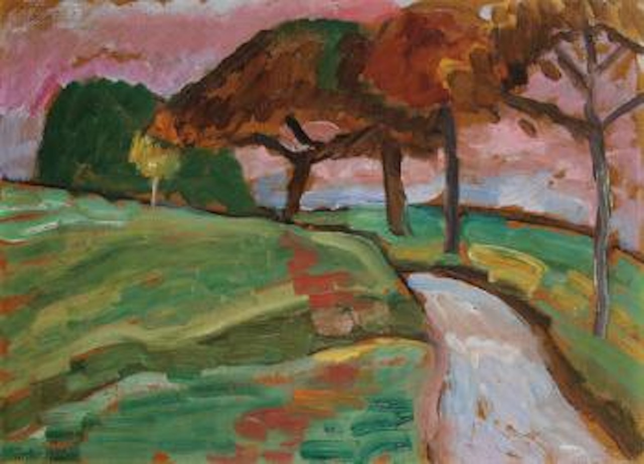 Baeume am Hagenweg Abend. Sitzender Mann by Gabriele Münter