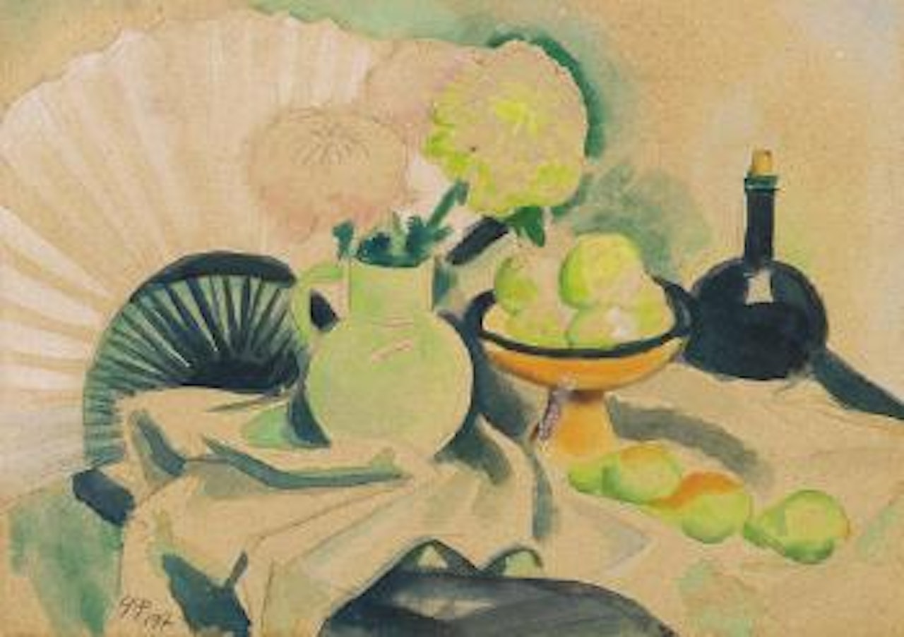 Stillleben mit Chrysanthemen und Facher by Max Pechstein