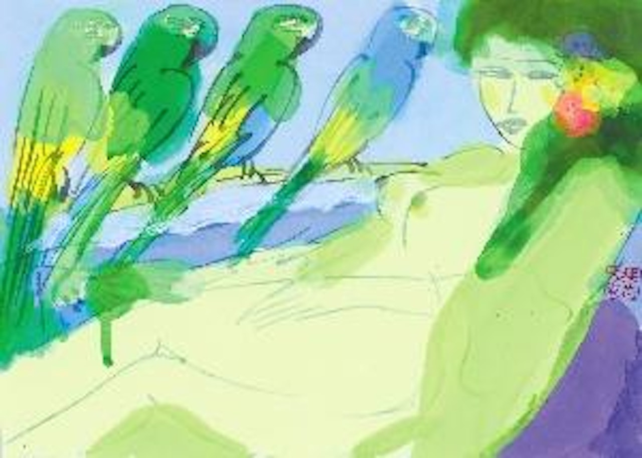Nude with parrots by Walasse Ting