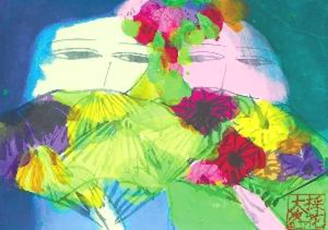 Two ladies with fans by Walasse Ting