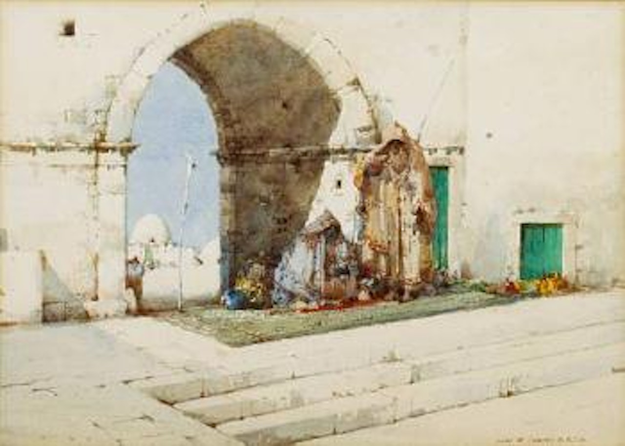 A mosque in Algeria. An arched entrance to a street by Noel Harry Leaver