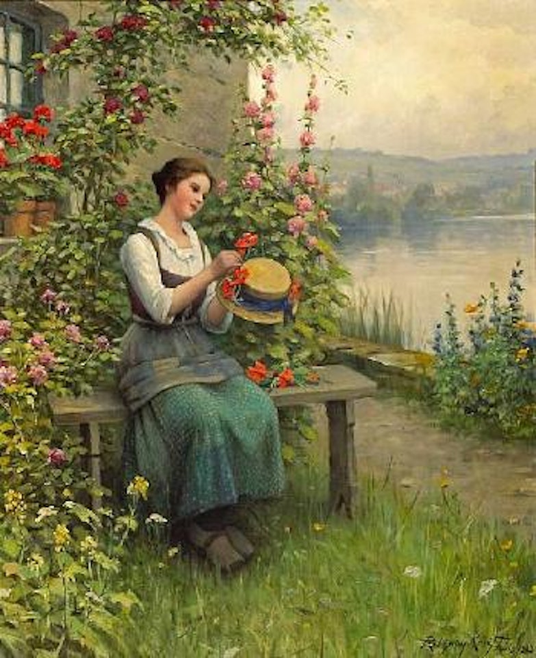 Trimming her Sunday hat by Daniel Ridgway Knight