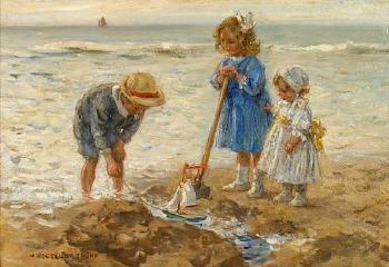 Children playing along the seashore by Jan Zoetelief Tromp