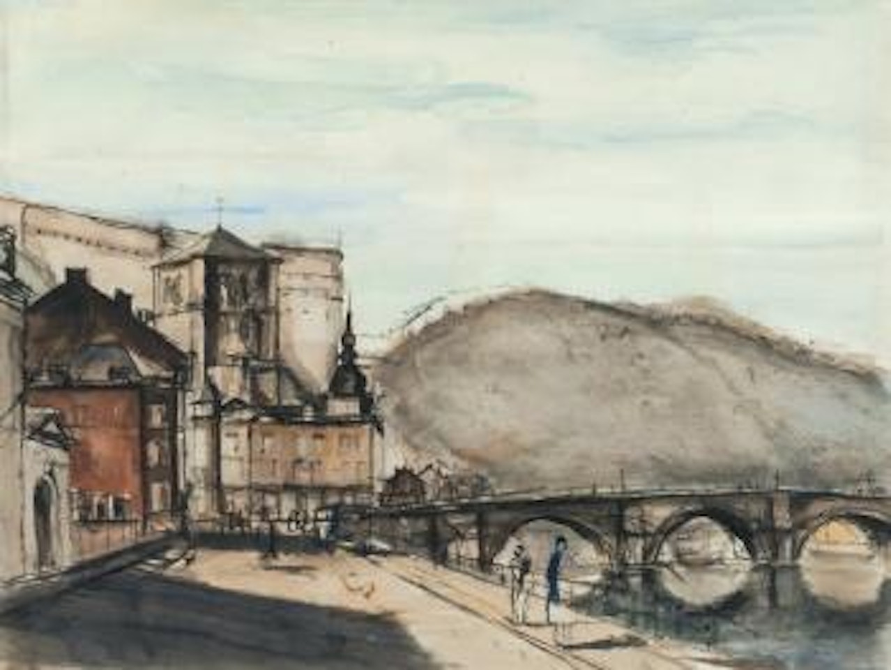 La collégiale et le vieux pont de Huy by Paul Delvaux