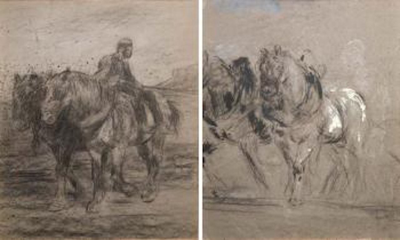 Deux chevaux de labour et paysan en amazone (recto).  Deux chevaux de labour (verso) by Jean-François Millet