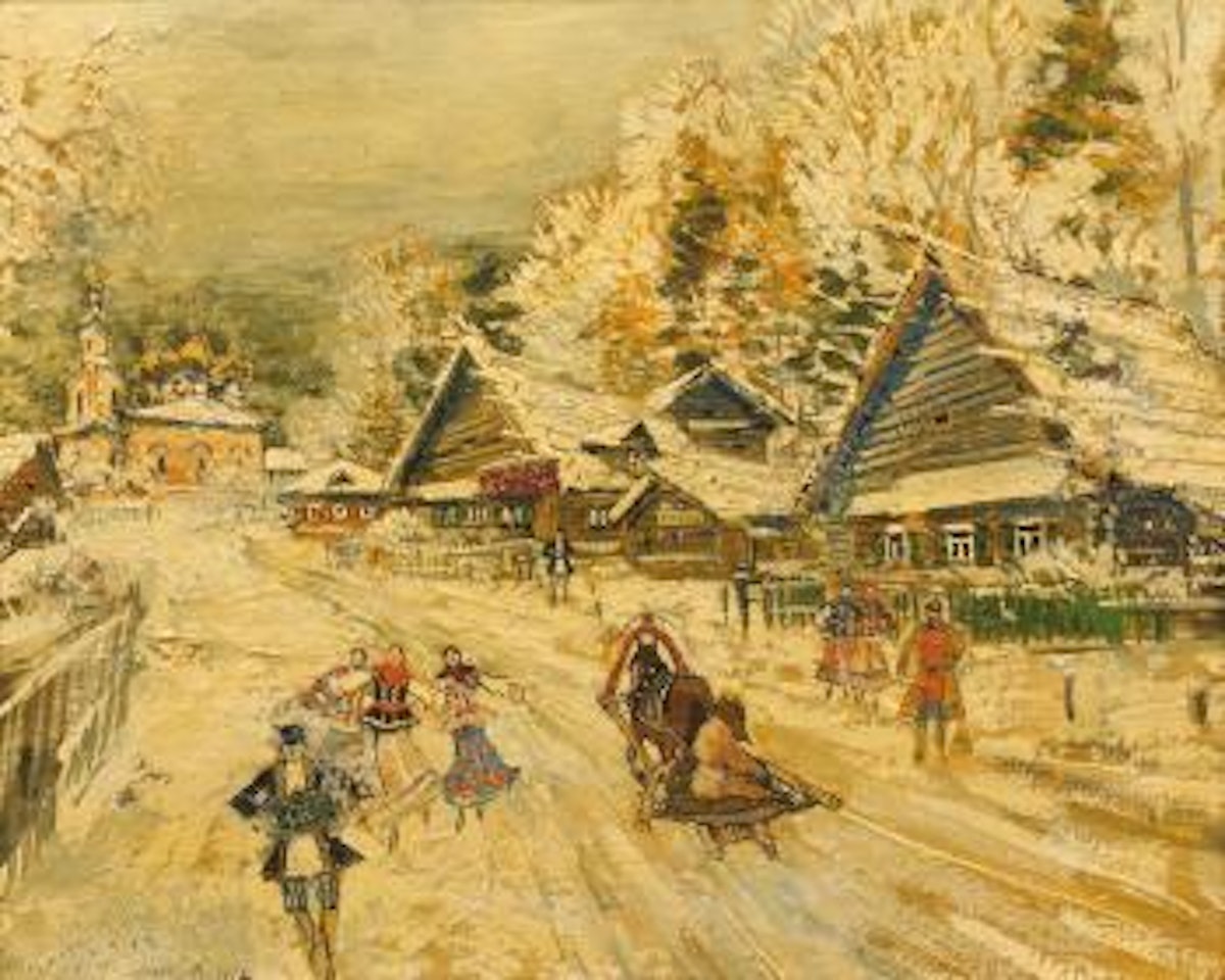 Traineau dans un village enneige by Konstantin Alekseevich Korovin