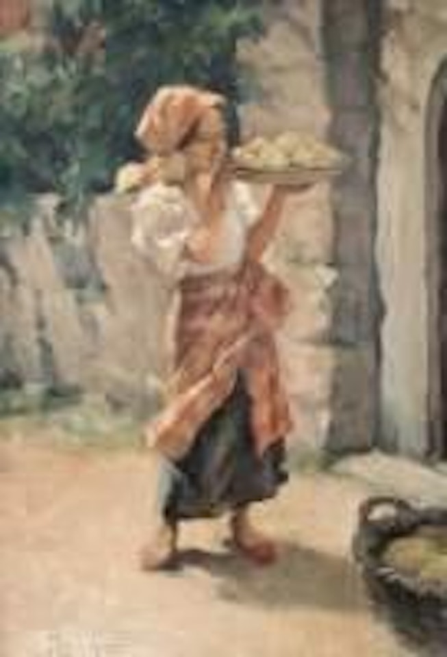 Jeune fille au panier de fruits by Fernando Amorsolo