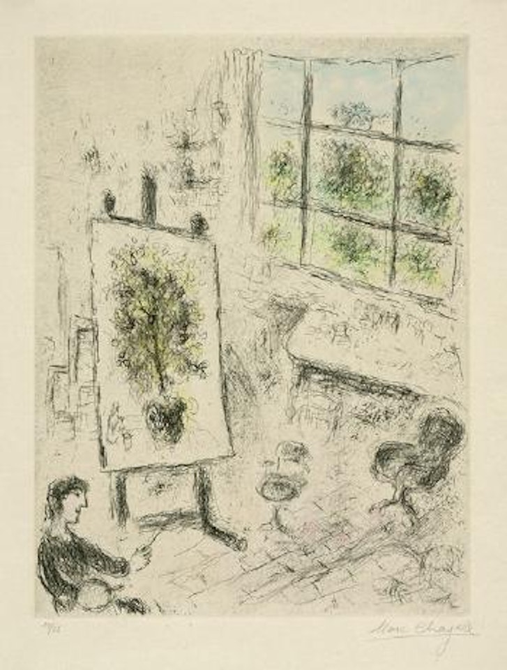 Der Blumenstrauss auf der Staffelei im Atelier by Marc Chagall
