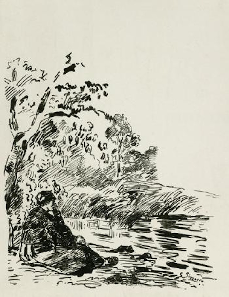 Femme assise au Bord d'un Étang by Camille Pissarro