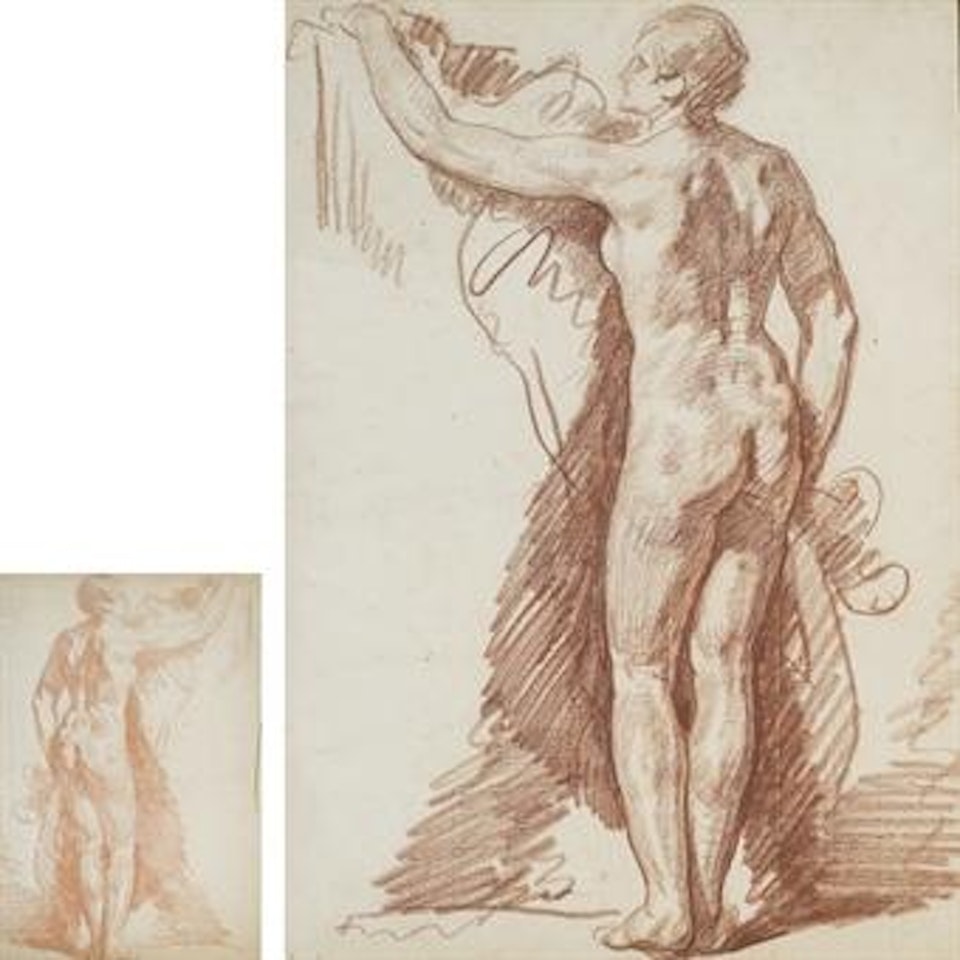 Femme nue de dos, le bras gauche tendu by Jean-Baptiste Greuze