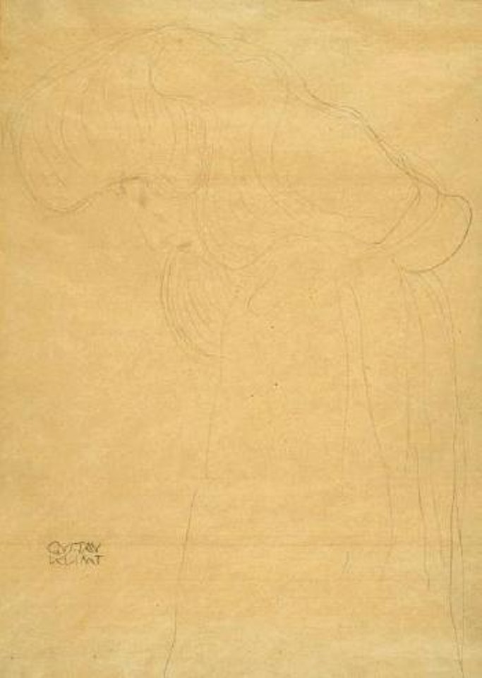 Profile of a girl with full hair facing left by Gustav Klimt