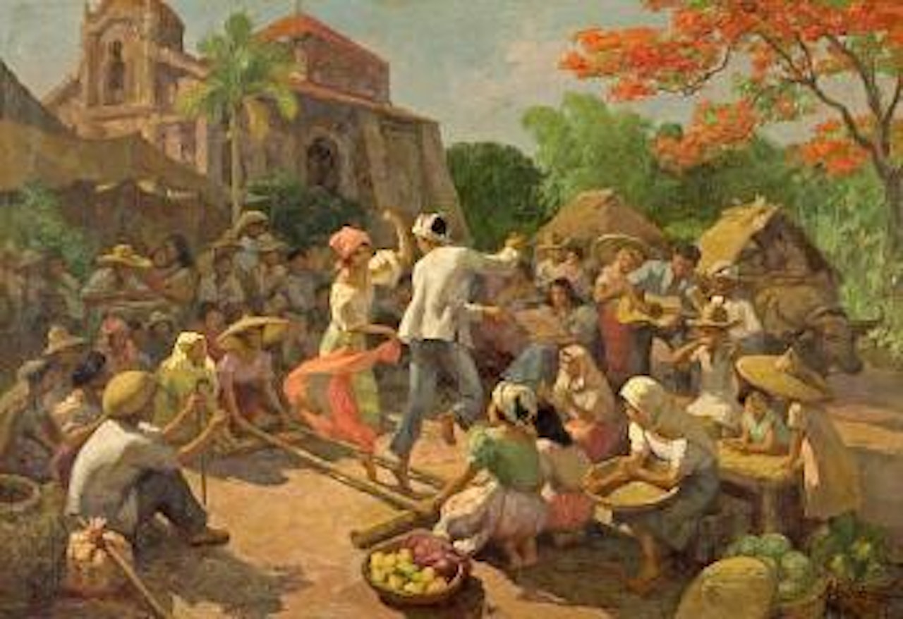Tinikling (Bamboo pole dance) by Fernando Amorsolo