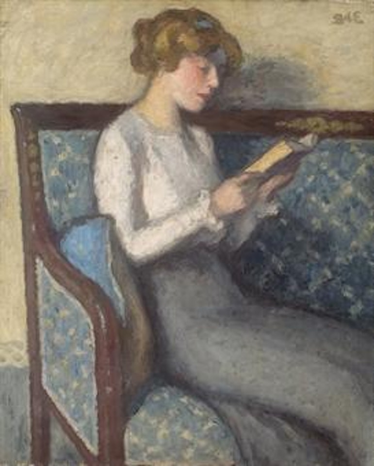 Liseuse sur un canapé by Georges d’Espagnat