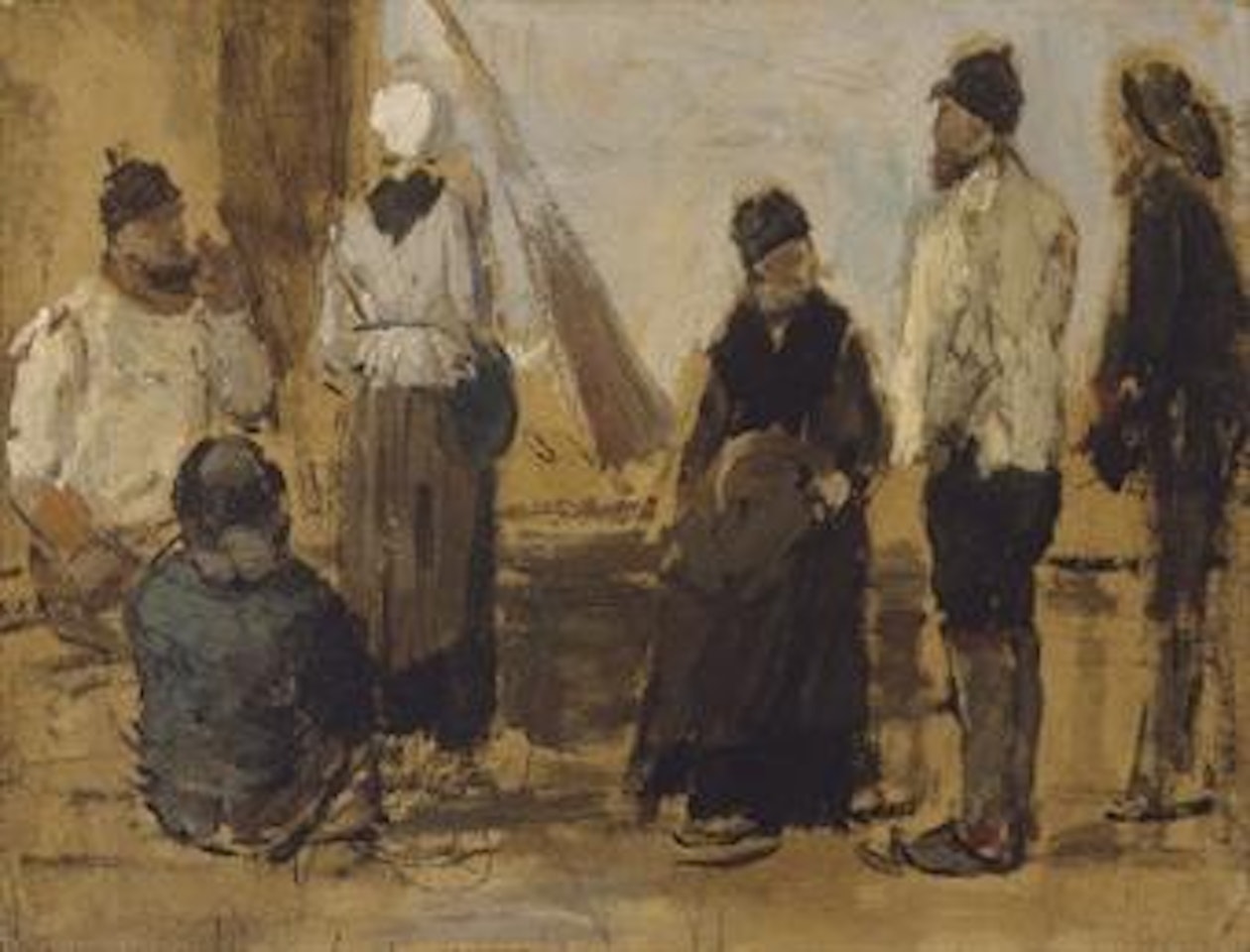 Pêcheurs et pêcheuses sur le quai à Honfleur by Eugène Boudin