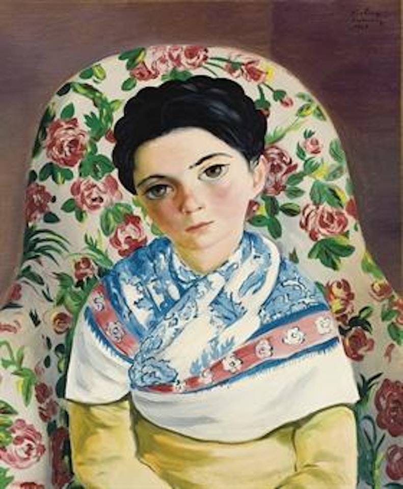 Buste de jeune fille au châle fleuri by Moïse Kisling
