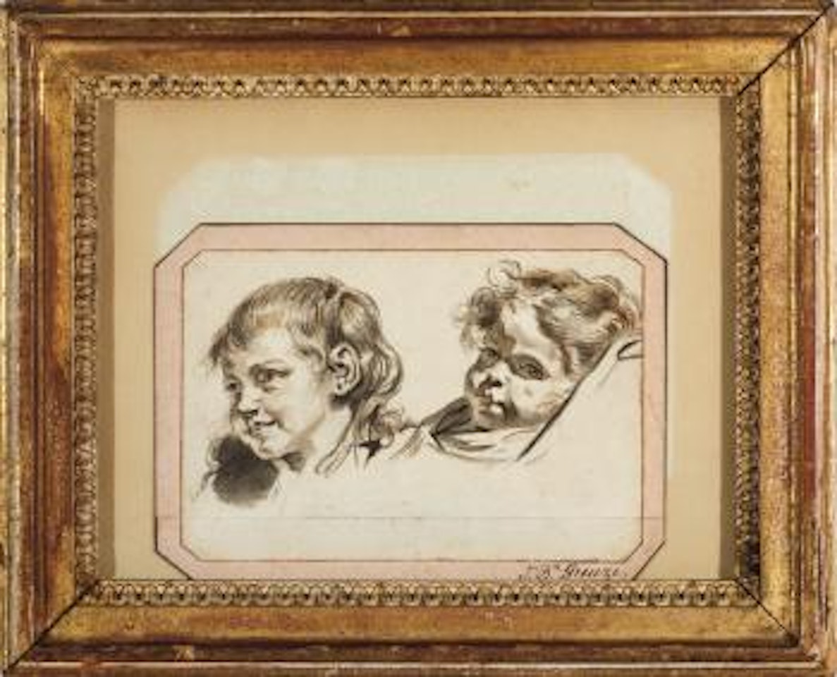 Drawing of two children's heads by Jean-Baptiste Greuze
