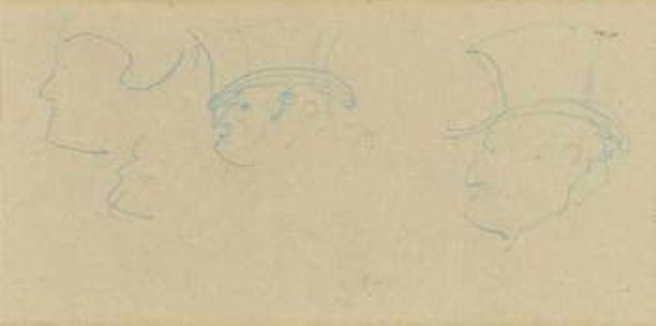 Tetes d' hommes de profil en gibus et tete de femme by Henri de Toulouse-Lautrec