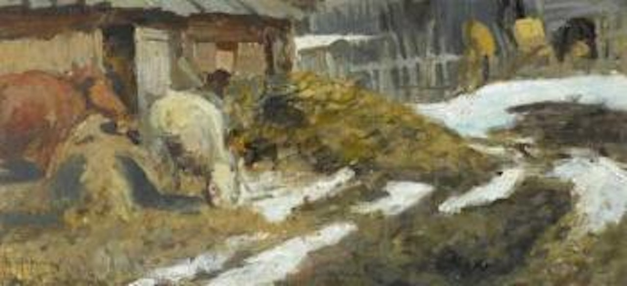 Altschnee vor bauernhof by Nicolai Fechin