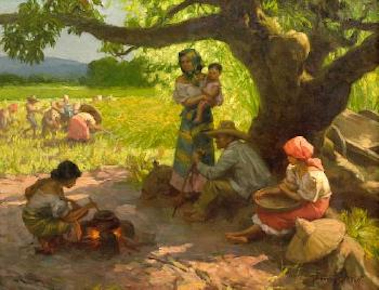 Family resting in the shade by Fernando Amorsolo