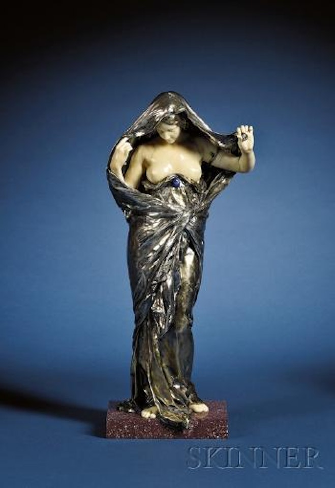 Allegorical maiden, mysterious and veiled Nature uncovering herself before science by Louis-Ernest Barrias
