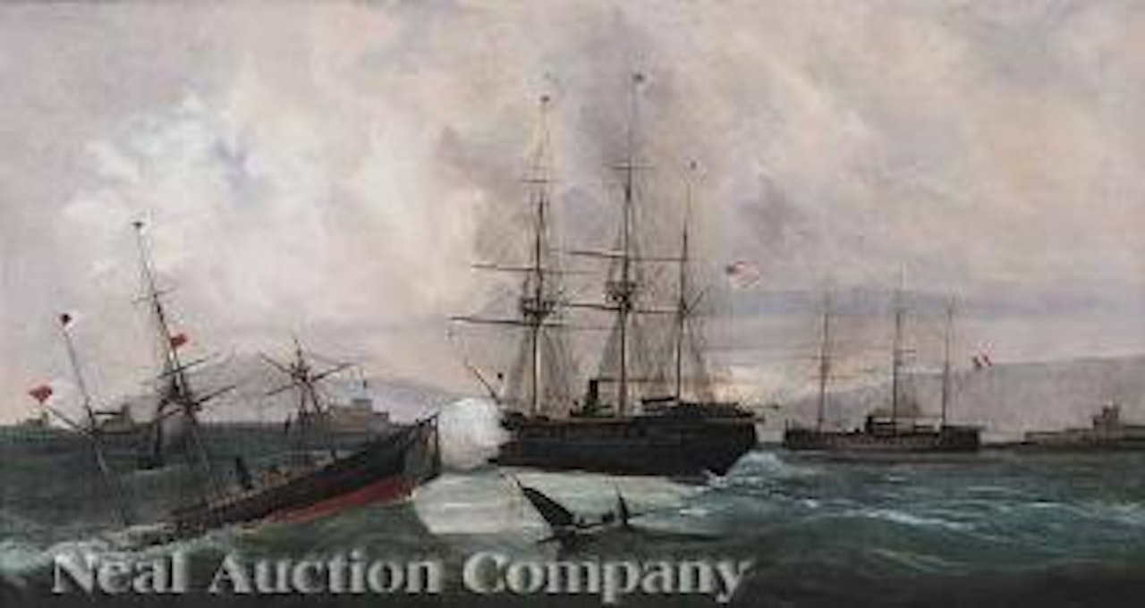 The Confederate Raider Alabama in action with U.S.S. Kearsage, June 19th, 1864 by Jean Baptiste Henri Durand-Brager