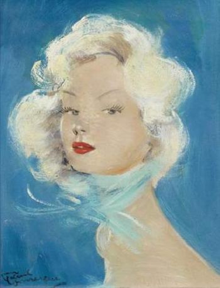 Buste de femme au foulard bleu by Jean Gabriel Domergue