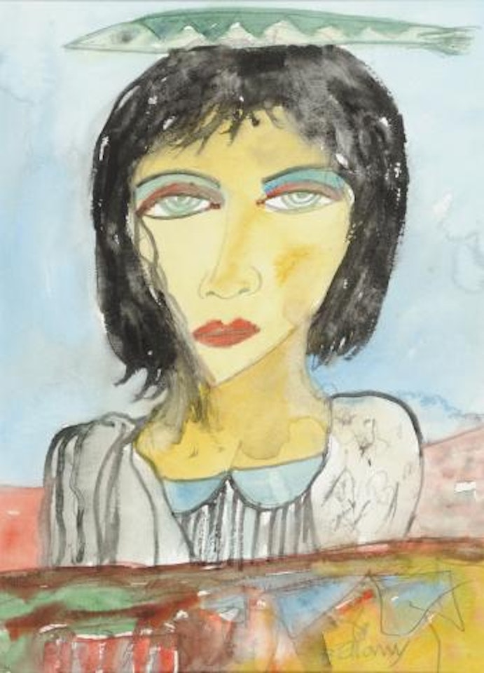 Portrait of a girl with fish by John Bellany
