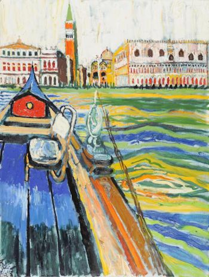 Venetian scene from a gondola, showing the Doges Palace and St Mark's Square by John Bratby