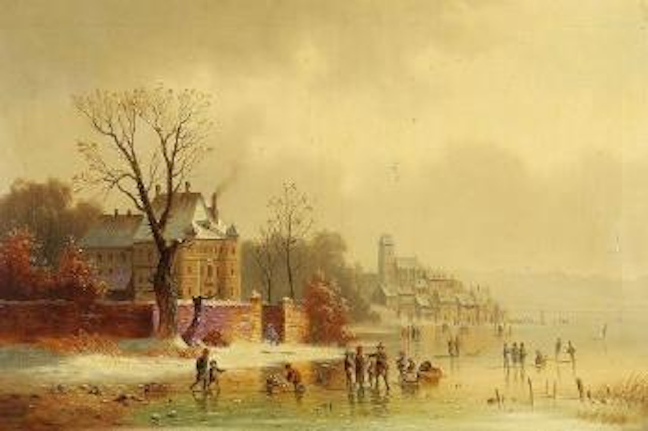 Winterlandschaft mit Schlittschuhlaufern by Anton Doll