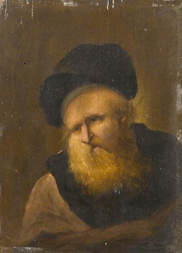 Bildnis eines bärtigen alten Mannes mit schwarzem Barett. by Attributed to Rembrandt Harmensz van Rijn