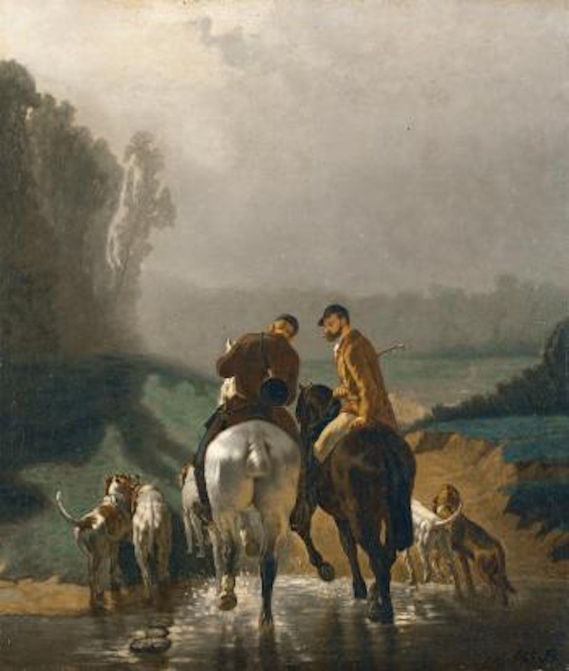 Scène de chasse. by Alfred de Dreux