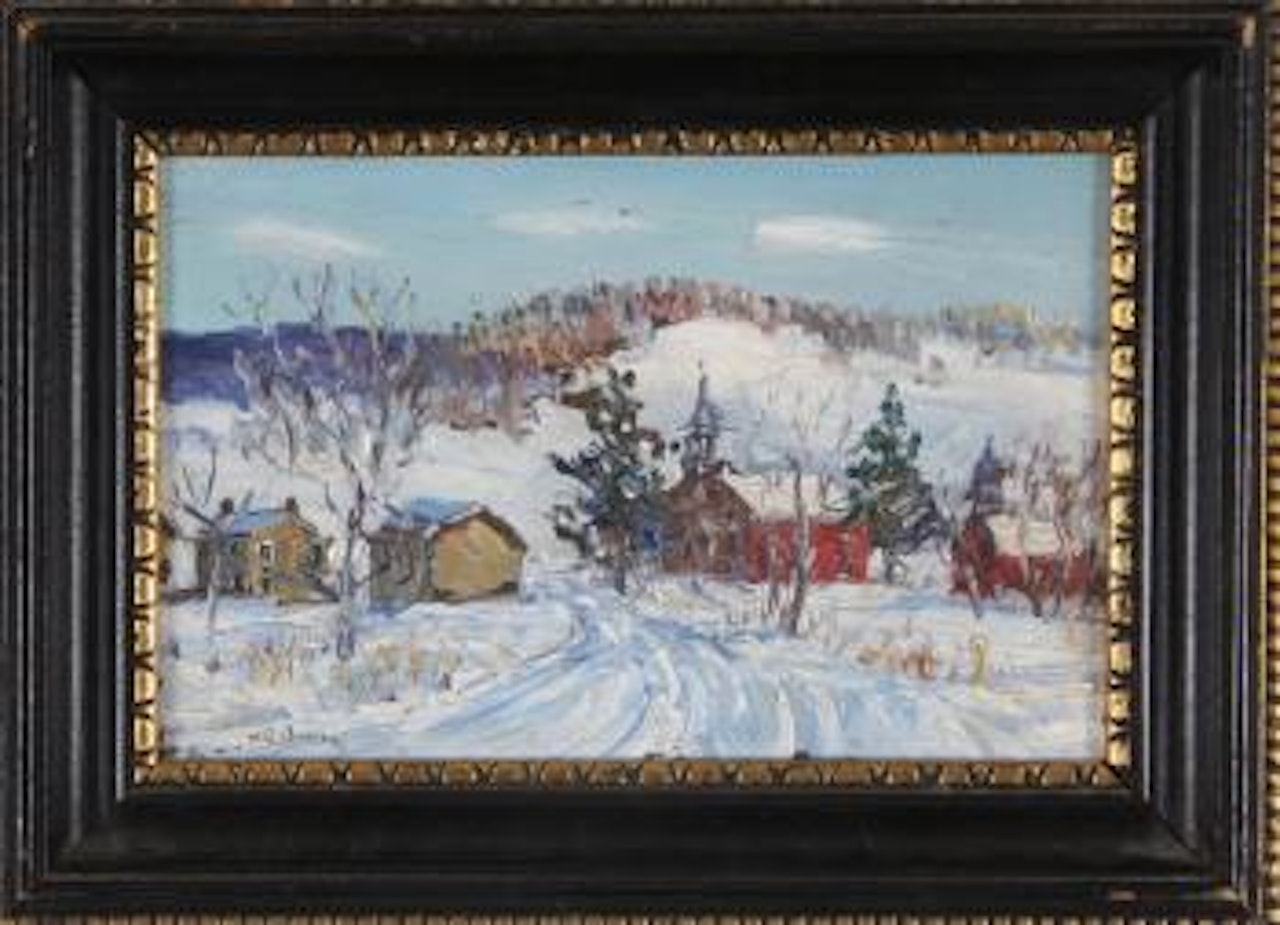 Miniature winter landscape with church by Walter Emerson Baum