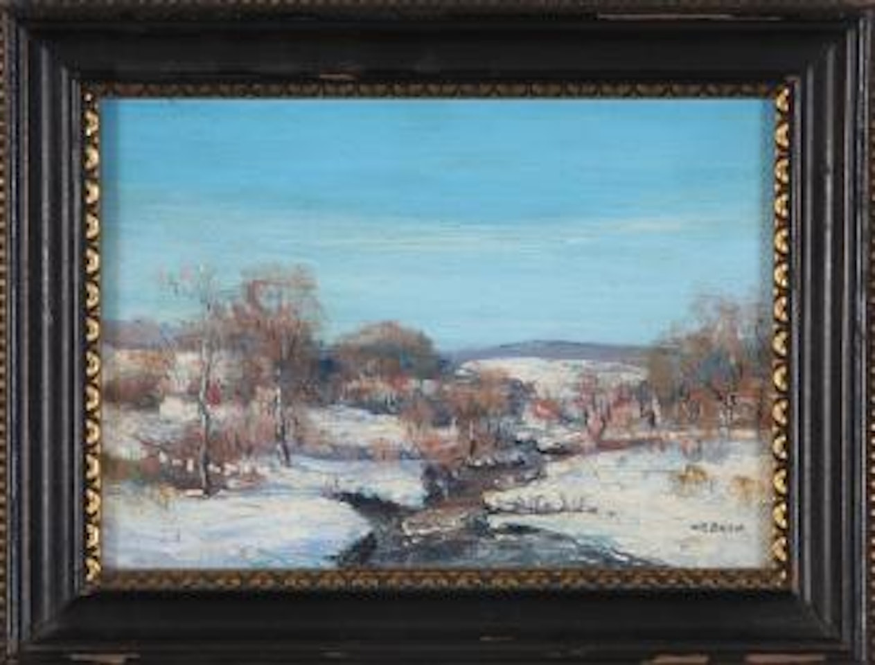 Miniature winter landscape with creek by Walter Emerson Baum