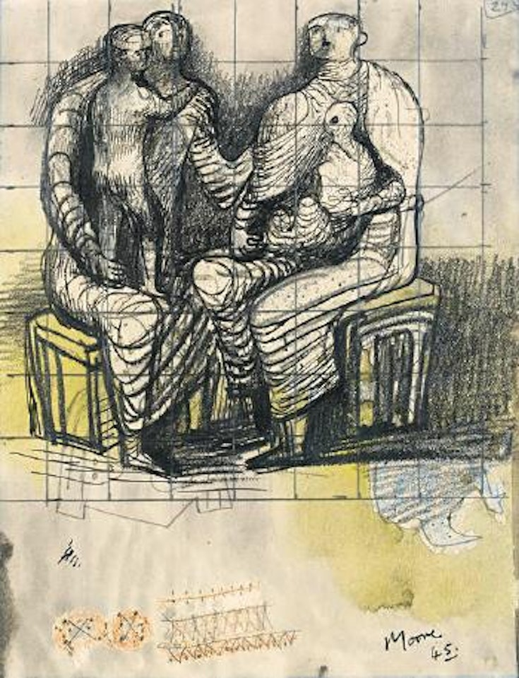Two seated women with children by Henry Moore