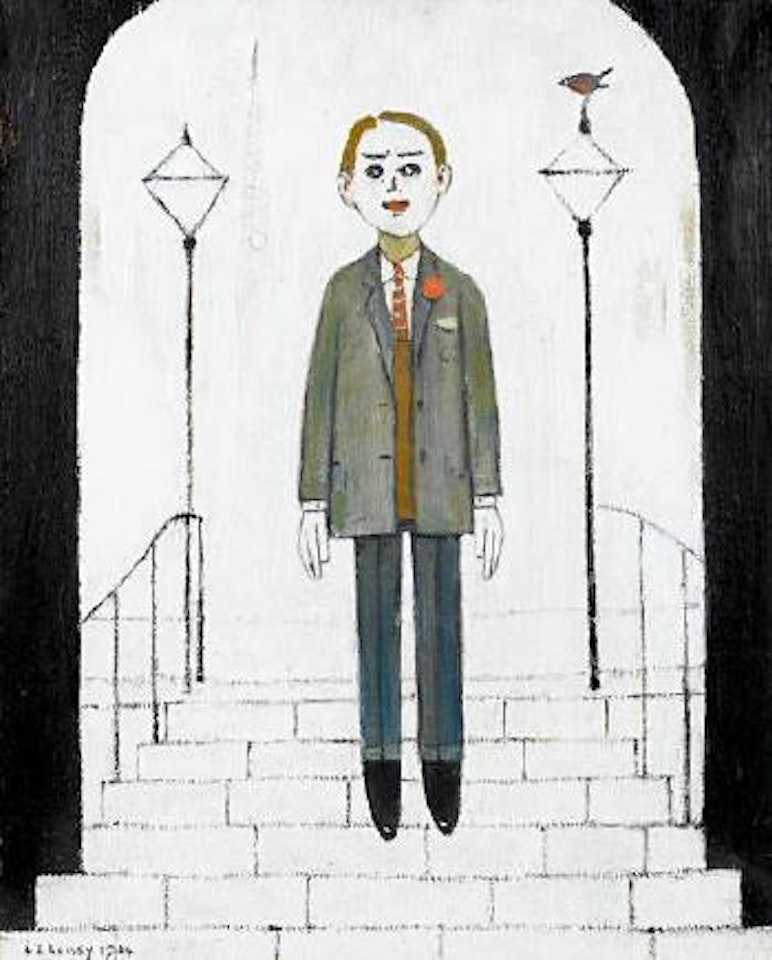 Man standing on steps by Laurence Stephen Lowry